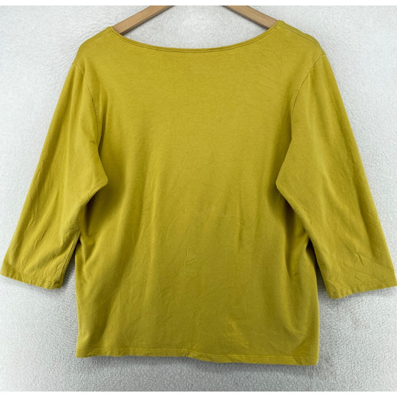 EILEEN FISHER Top L Cotton Interlock Jersey Scoop Neck 3/4 Sleeve Yellow USA - Picture 3 of 10
